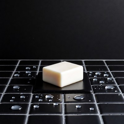 White bar soap on wet black tiles