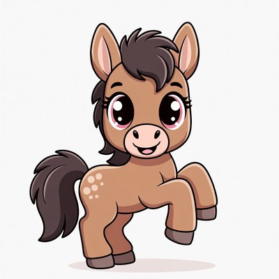 Cute cartoon baby horse standing