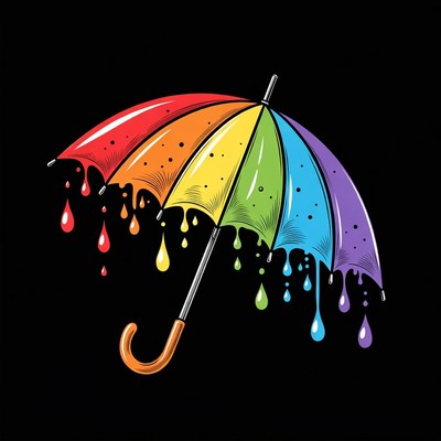 Rainbow Umbrella Dripping Colors