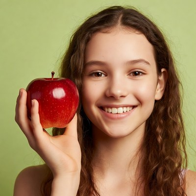 Girl holding red apple