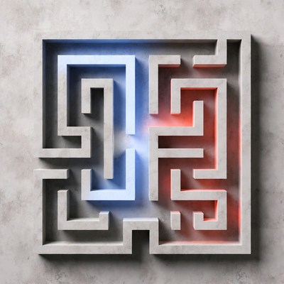 Glowing Blue Red 3D Maze