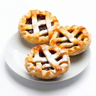 Three Mince Pies on White Plate