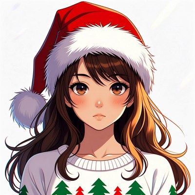 Anime girl wearing Santa hat