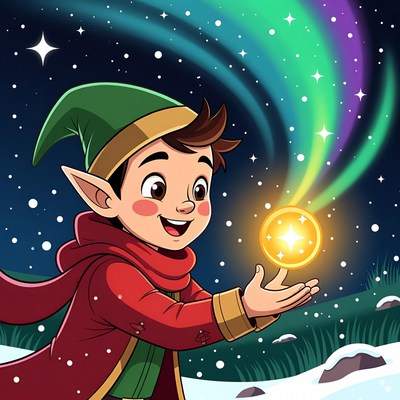 Cartoon elf holding golden orb