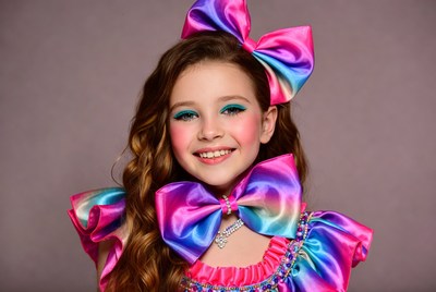 Girl in pink bow costume