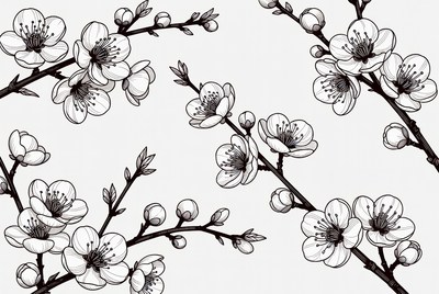 White Plum Blossom Branches Illustration