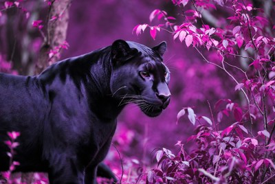 Black Panther in Purple Forest