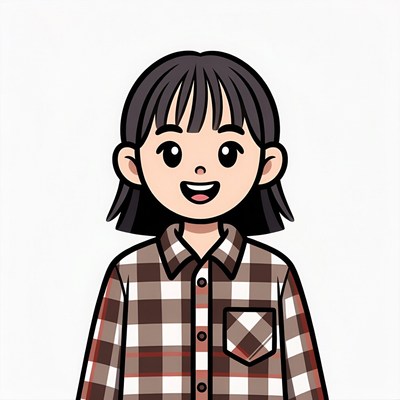 Smiling Asian girl in plaid shirt