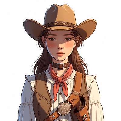 Asian woman in cowboy hat