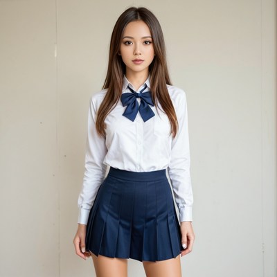 Asian girl in navy sailor school uniform