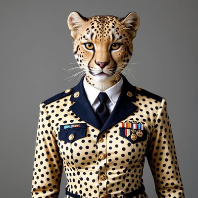 Cheetah in military uniform