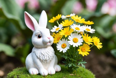 White bunny with daisies