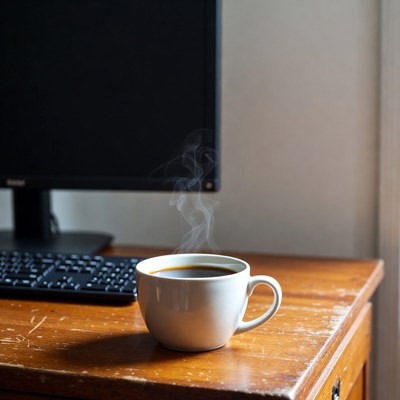 Steaming Coffee Cup by Computer