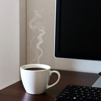 Hot coffee steaming by computer