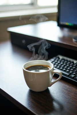Hot coffee cup on desk