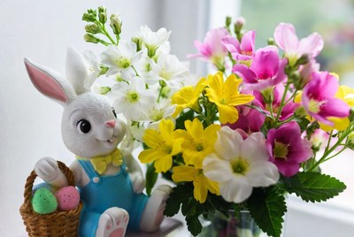 Easter Bunny with Flowers and Eggs