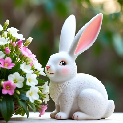 White bunny with flowers