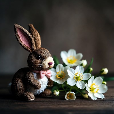Cute bunny with white flowers