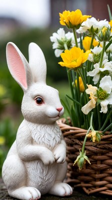 White bunny with yellow flowers