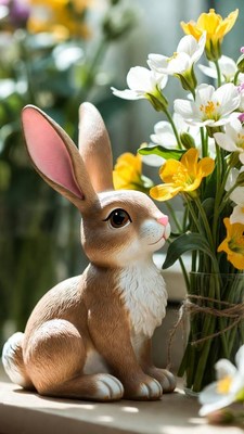 Brown bunny rabbit with flowers