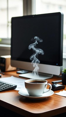 Steaming Coffee Cup by Computer