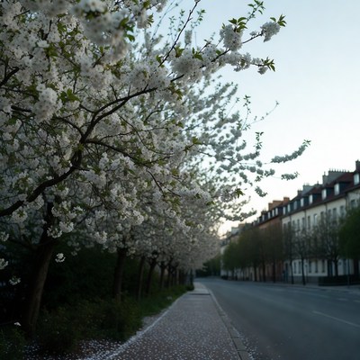 Cherry Blossom Trees Lining Street
