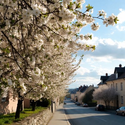 Cherry Blossom Trees Lining Street