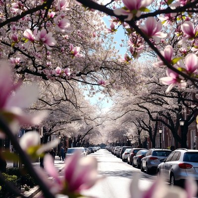 Cherry Blossom Lined Street