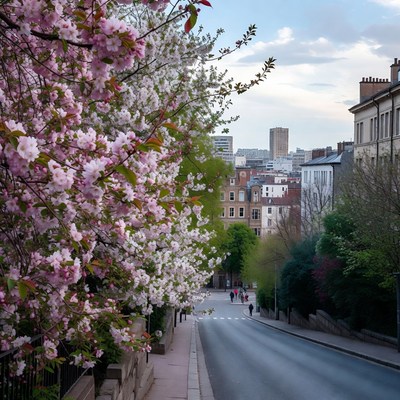 Cherry Blossoms on Urban Street