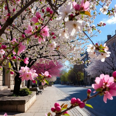 Cherry Blossom Tree Over Street