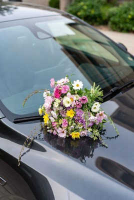 Colorful Flowers Bouquet on Black Car