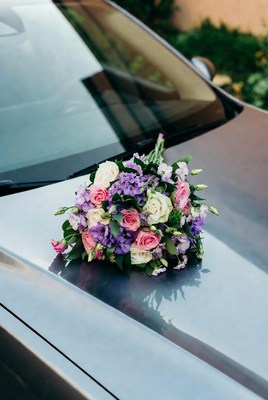 Wedding Bouquet on Car Hood
