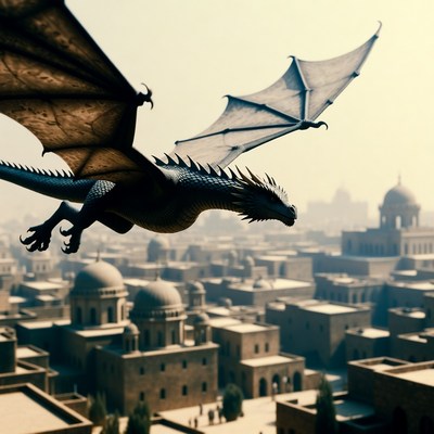 Dragon Flying Over Ancient City