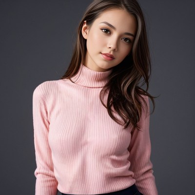 Asian woman in pink turtleneck sweater