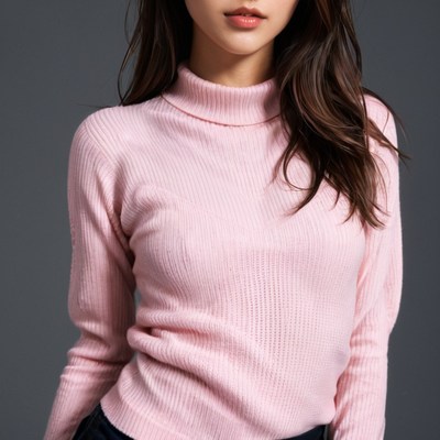 Asian woman in pink turtleneck sweater