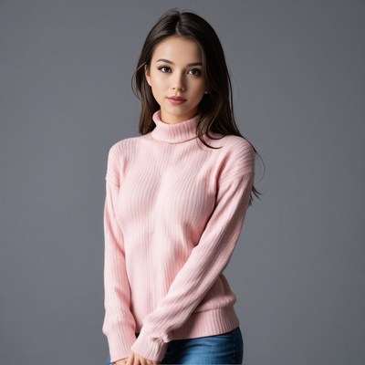Asian woman in pink turtleneck sweater