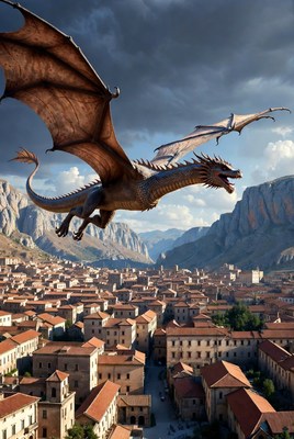 Dragons Flying Over Mountain Village