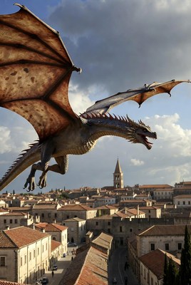 Dragon Flying Over Italian Village
