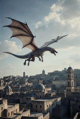 Dragon Flying Over Ancient City