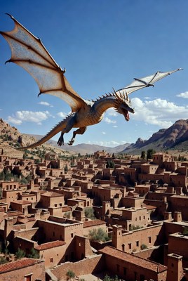 Dragon Flying Over Mud Village