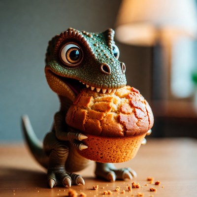 Cute T-Rex eating muffin