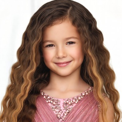 Smiling girl in pink sparkly dress