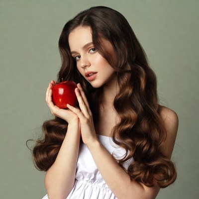 Girl holding red apple