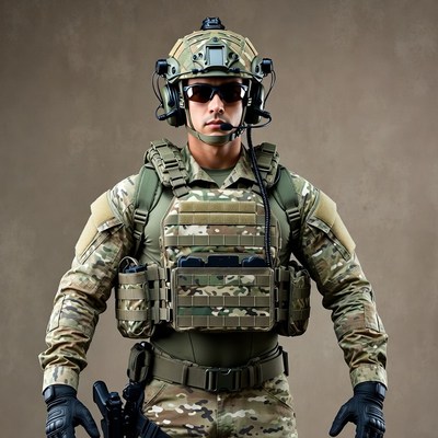 Soldier in tactical gear with rifle