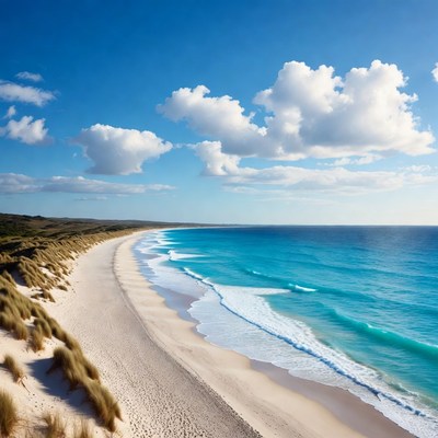 Aerial View of Turquoise Beach with Dunes