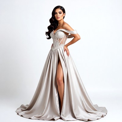 Woman in silver slit gown