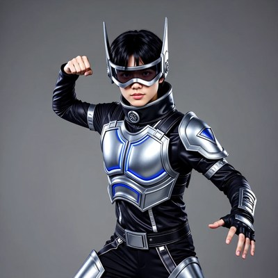 Boy in Silver Armored Cosplay Pose