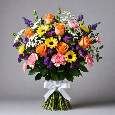 Colorful bouquet with orange roses