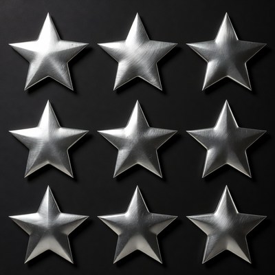 Nine Shiny Silver Stars on Black