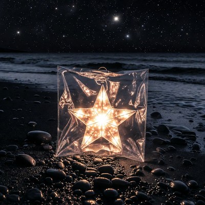 Glowing Star Lantern on Beach